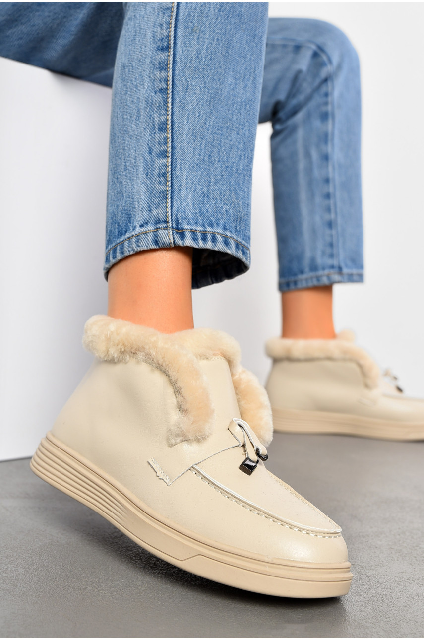 Туфлі-лофери жіночі на хутрі бежевого кольору 1006-3 194042