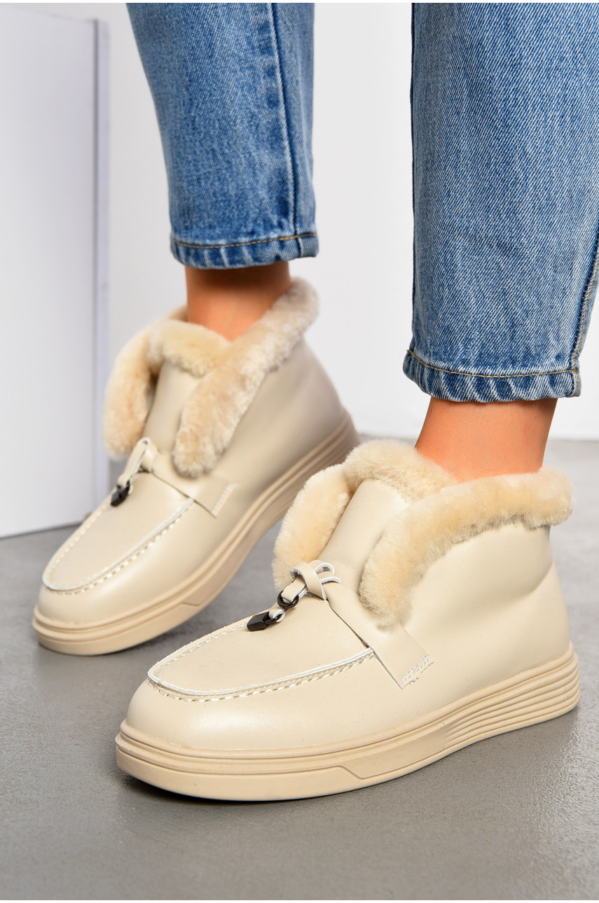 Туфлі-лофери жіночі на хутрі бежевого кольору 1006-3 194042