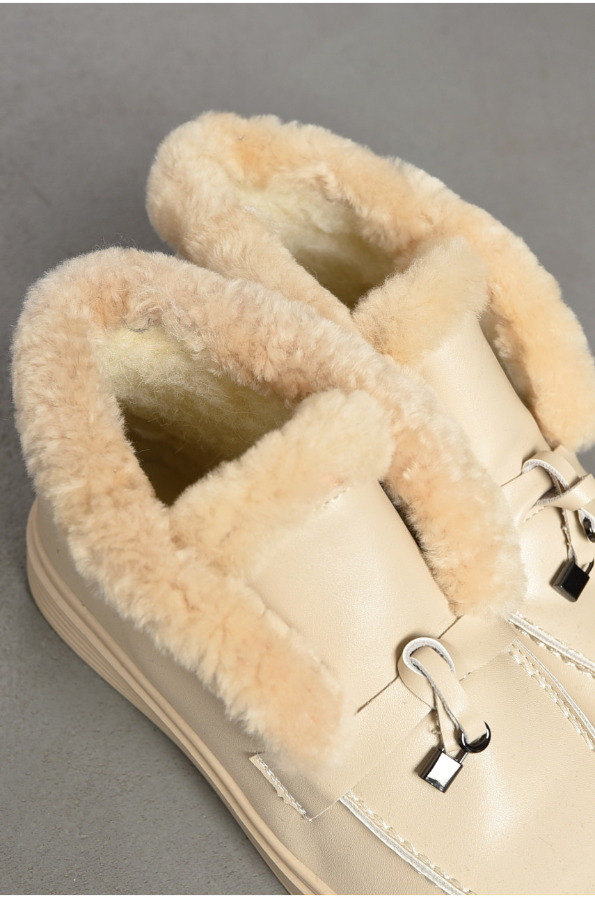 Туфлі-лофери жіночі на хутрі бежевого кольору 1006-3 194042