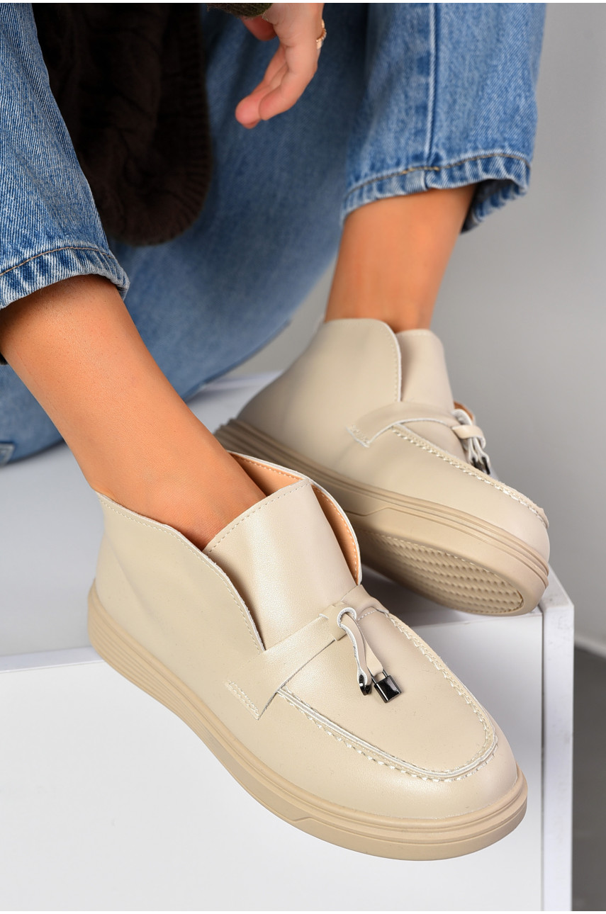 Туфлі-лофери жіночі на хутрі бежевого кольору 100-3 194043