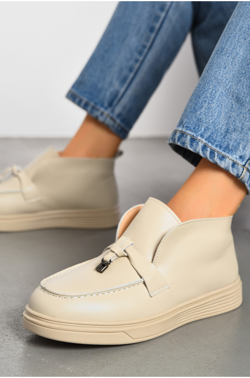 Туфлі-лофери жіночі на хутрі бежевого кольору 100-3 194043