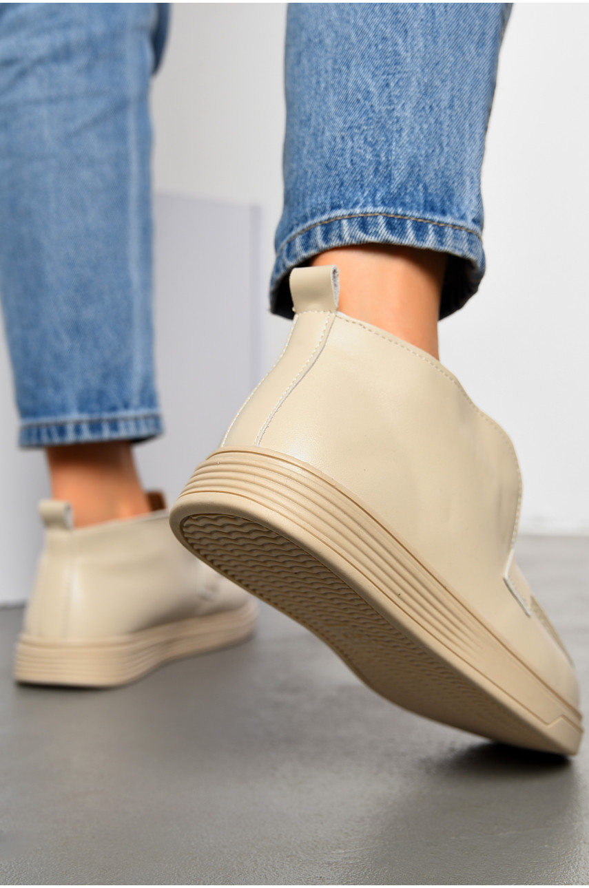 Туфлі-лофери жіночі на хутрі бежевого кольору 100-3 194043