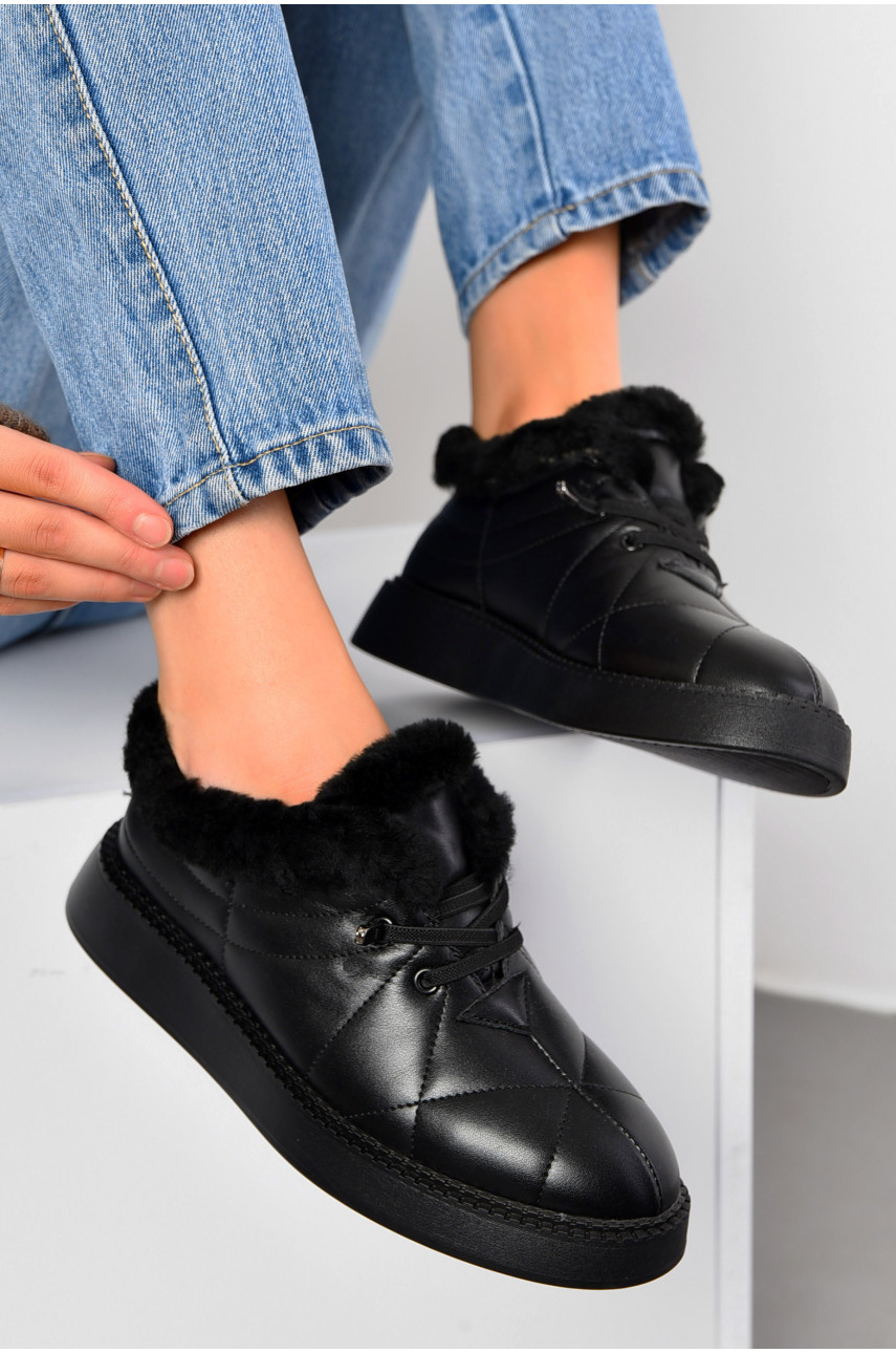 Туфлі-лофери жіночі на хутрі чорного кольору 100-5 194044