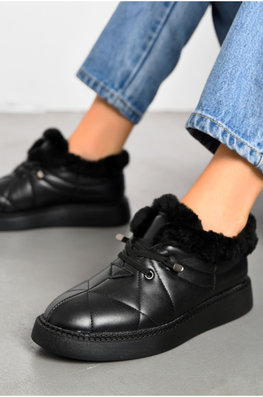 Туфлі-лофери жіночі на хутрі чорного кольору 100-5 194044