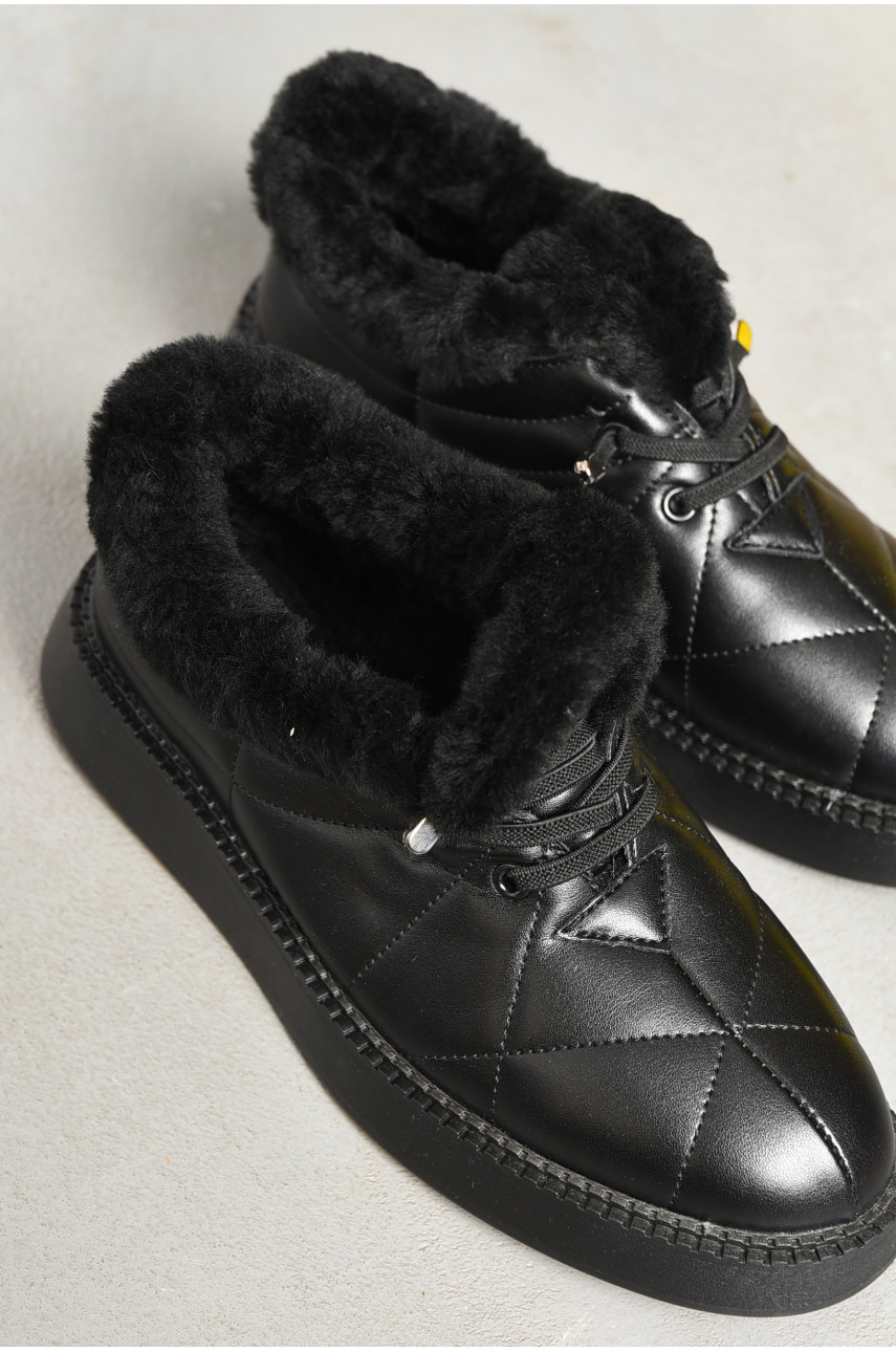 Туфлі-лофери жіночі на хутрі чорного кольору 100-5 194044