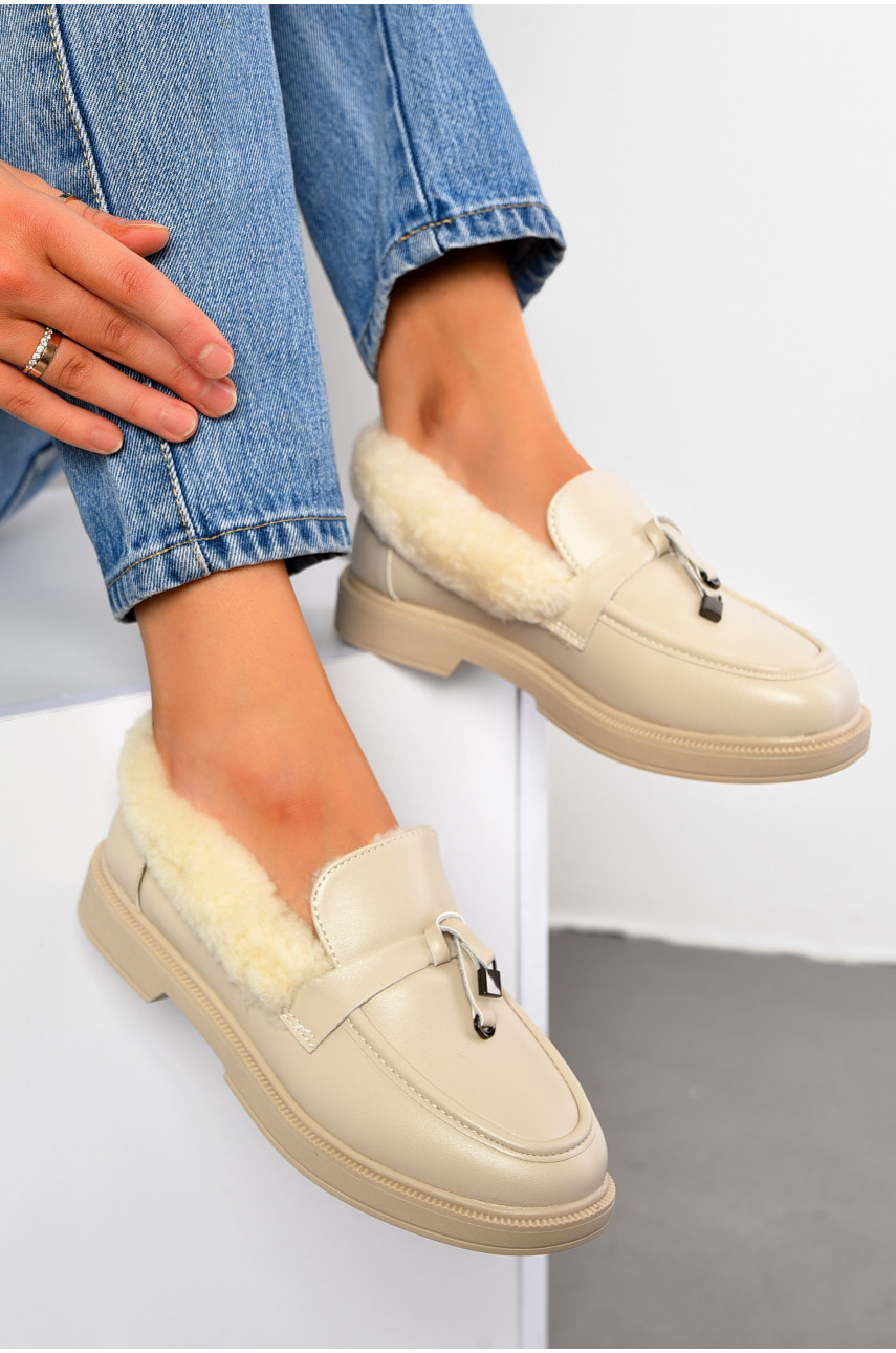 Туфлі-лофери жіночі на хутрі бежевого кольору 1011-2 194046