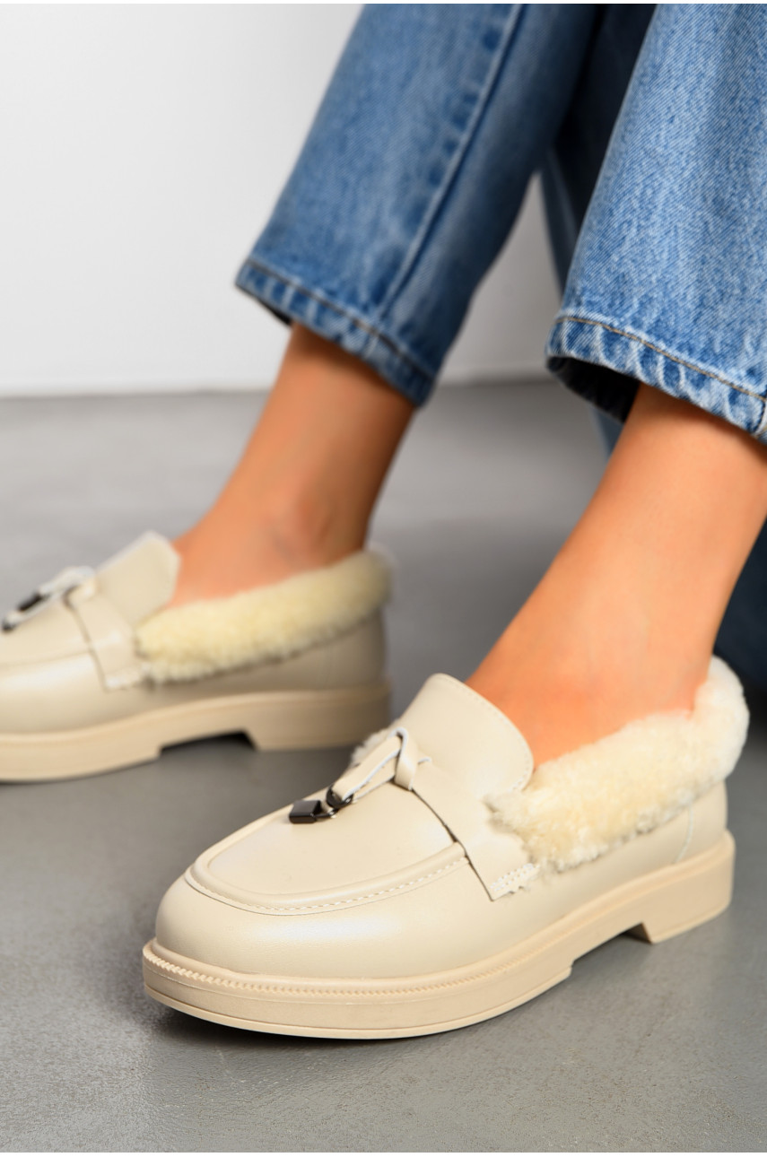 Туфлі-лофери жіночі на хутрі бежевого кольору 1011-2 194046