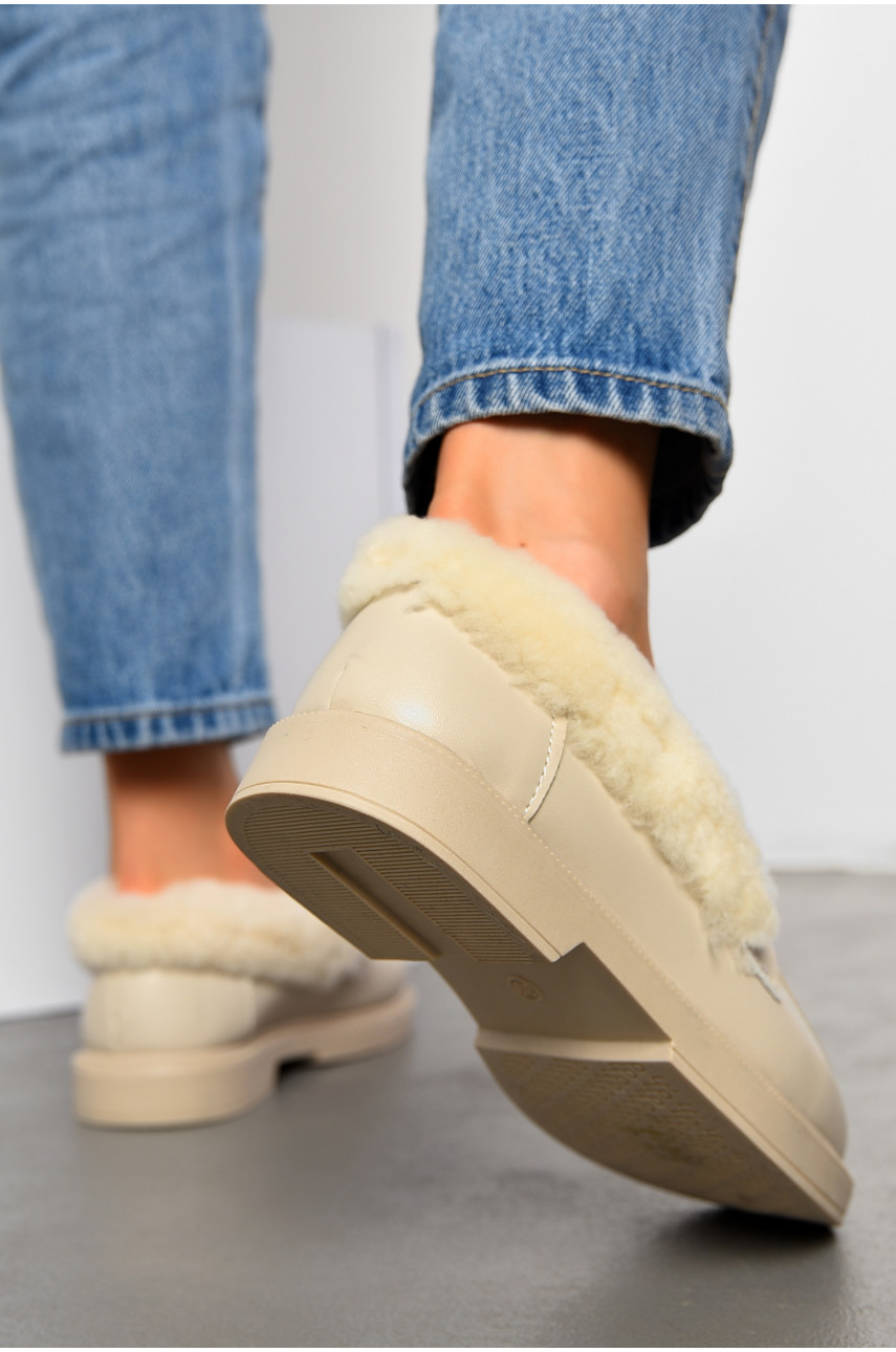 Туфлі-лофери жіночі на хутрі бежевого кольору 1011-2 194046