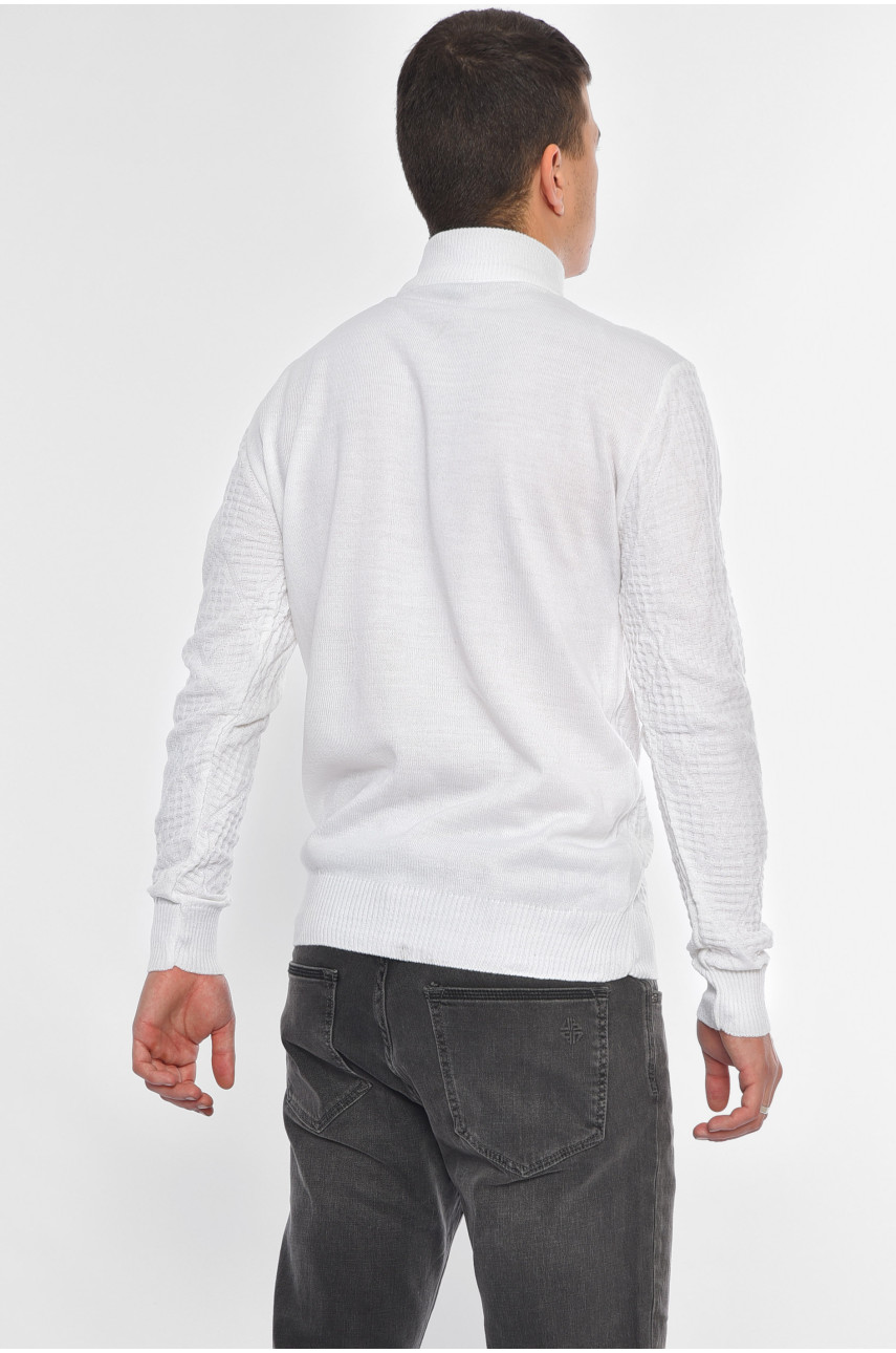 Свитер мужской однотонный белого цвета 1050-10 194053 Свитер мужской однотонный белого цвета 1050-10 194053