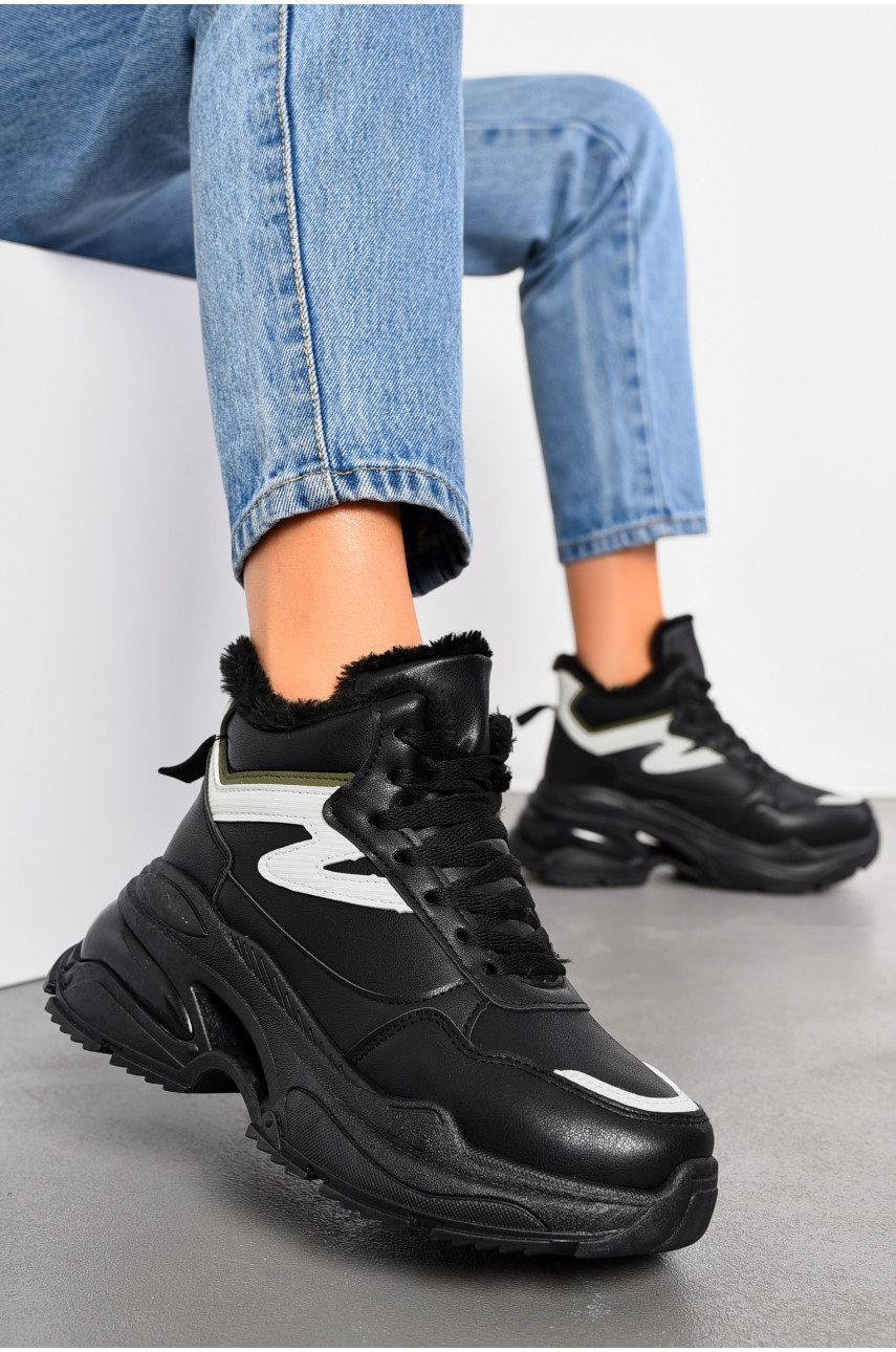 Кросівки жіночі зимові чорного кольору на шнурівці R-33 194074