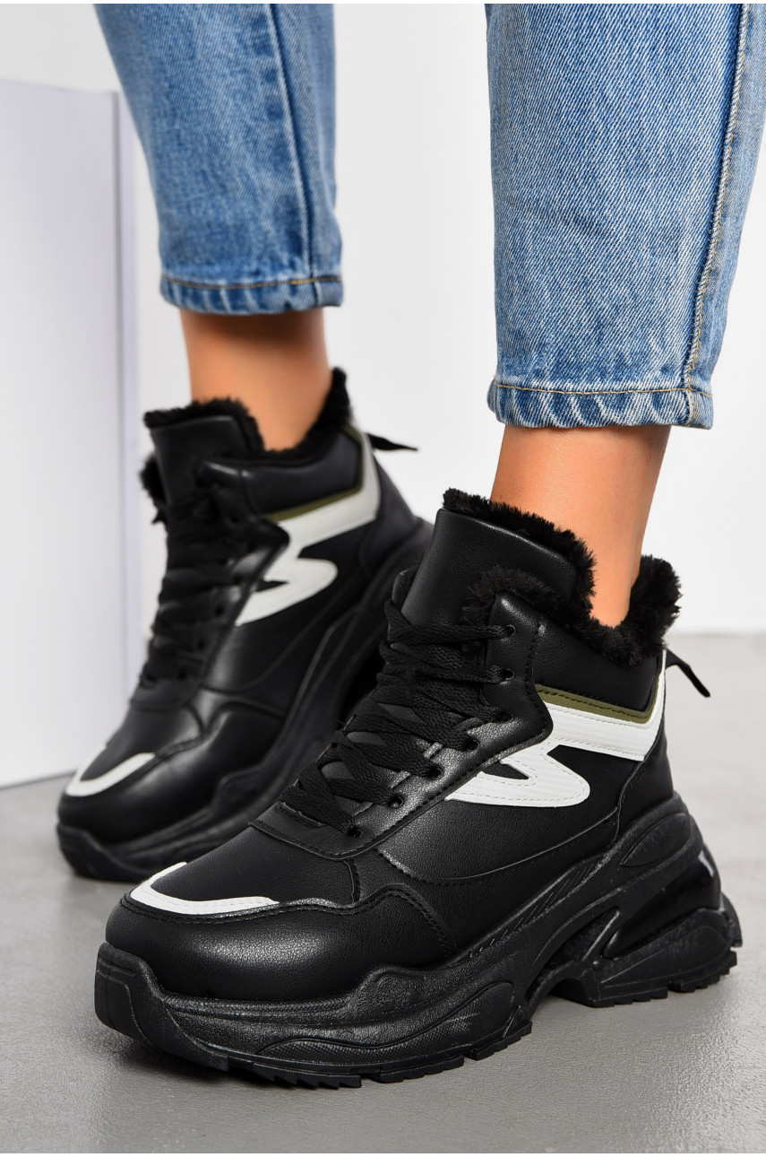 Кросівки жіночі зимові чорного кольору на шнурівці R-33 194074