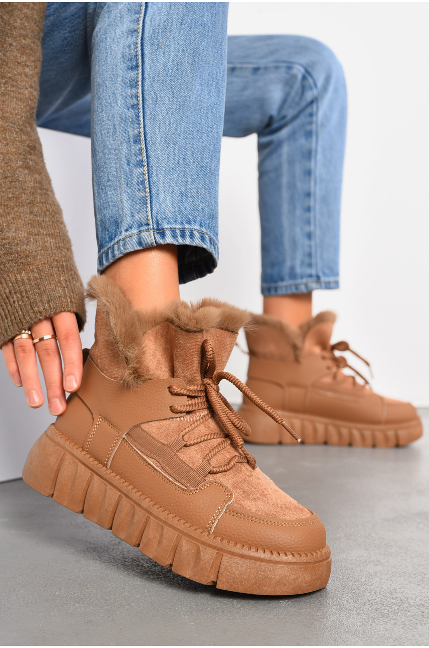 Ботинки женские зимние темно-бежевого цвета на меху fc01-5 194115