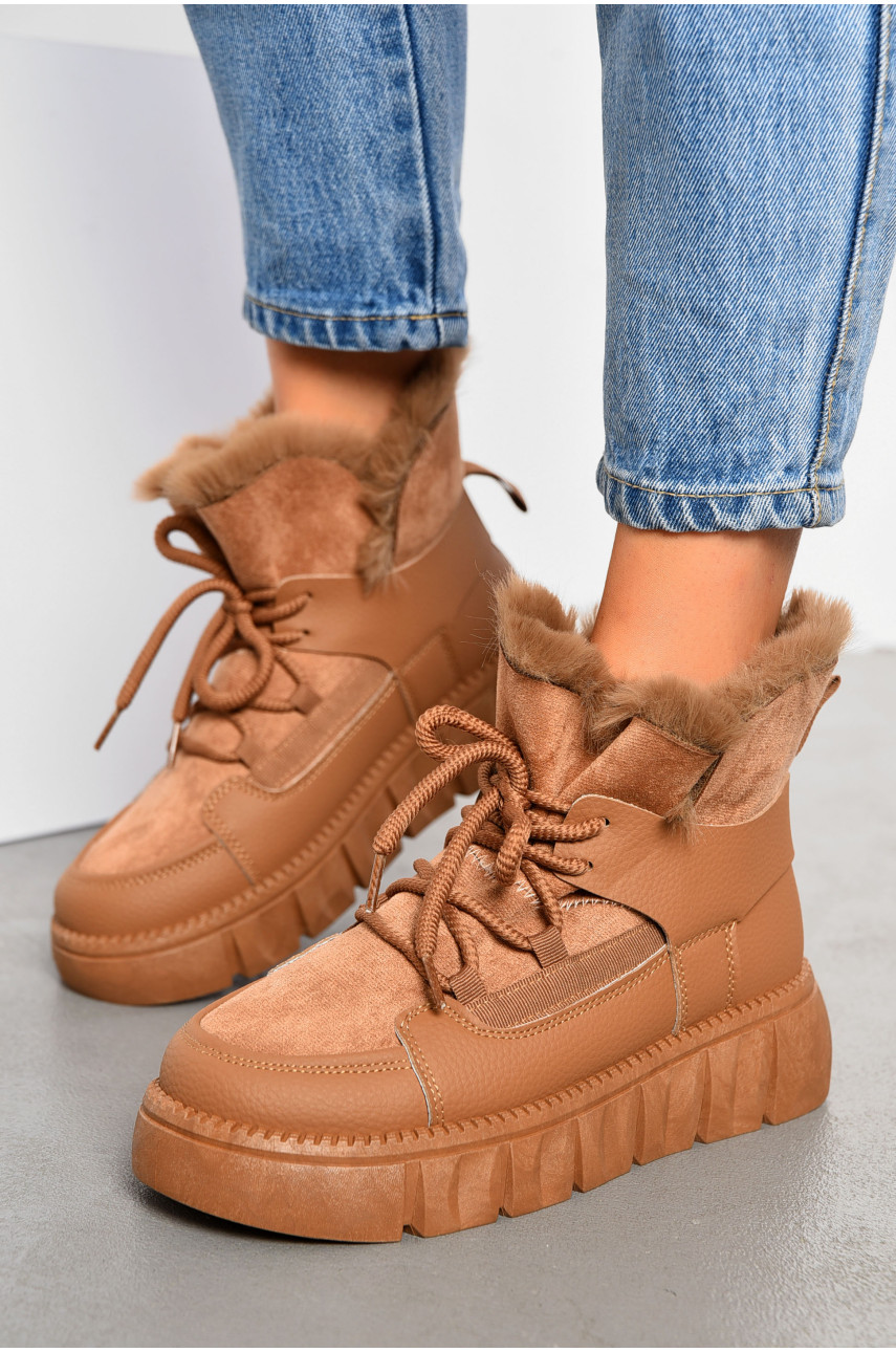Ботинки женские зимние темно-бежевого цвета на меху fc01-5 194115
