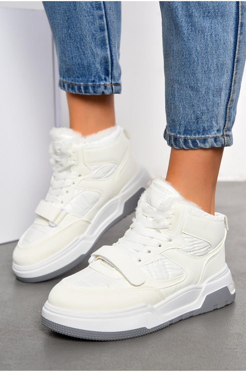 Ботинки женские зимние белого цвета на меху f25-1 194118