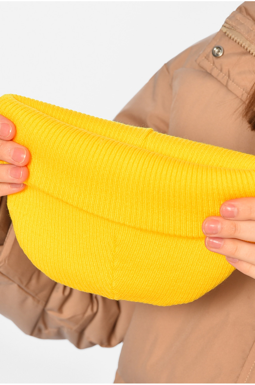 Шапка женская зимняя однотонная желтого цвета 194142 Шапка женская зимняя однотонная желтого цвета 194142