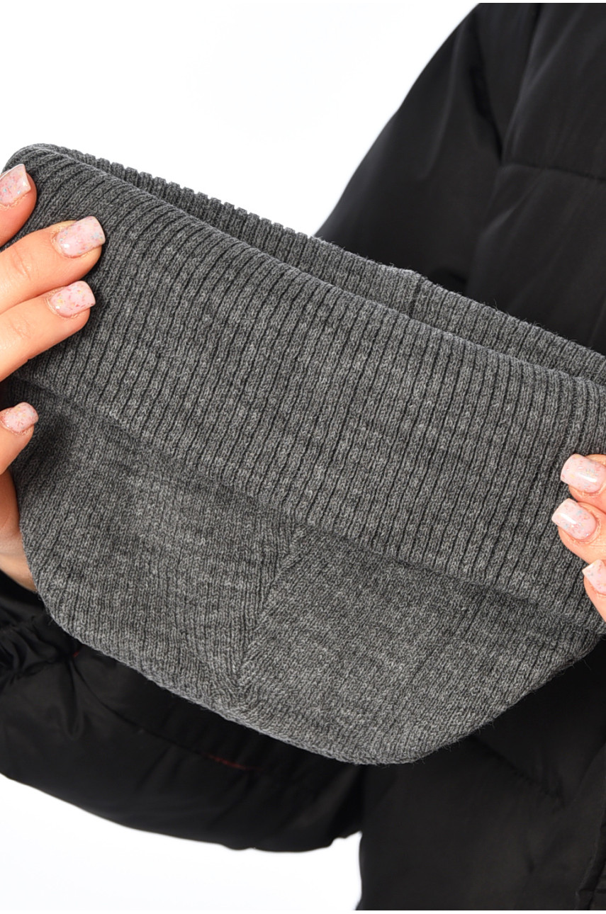 Шапка женская зимняя однотонного тёмно-серого цвета 194154 Шапка женская зимняя однотонного тёмно-серого цвета 194154