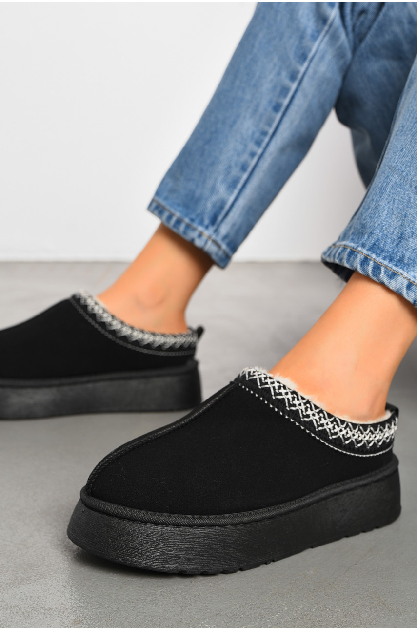 Угги без задника женские черного цвета искуственная замша 02-1 194205