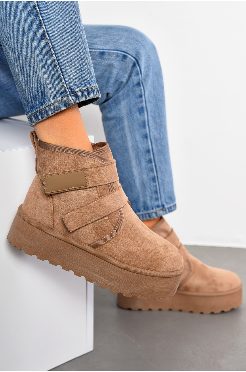 Угги женские на меху бежевого цвета на липучке 621 194206