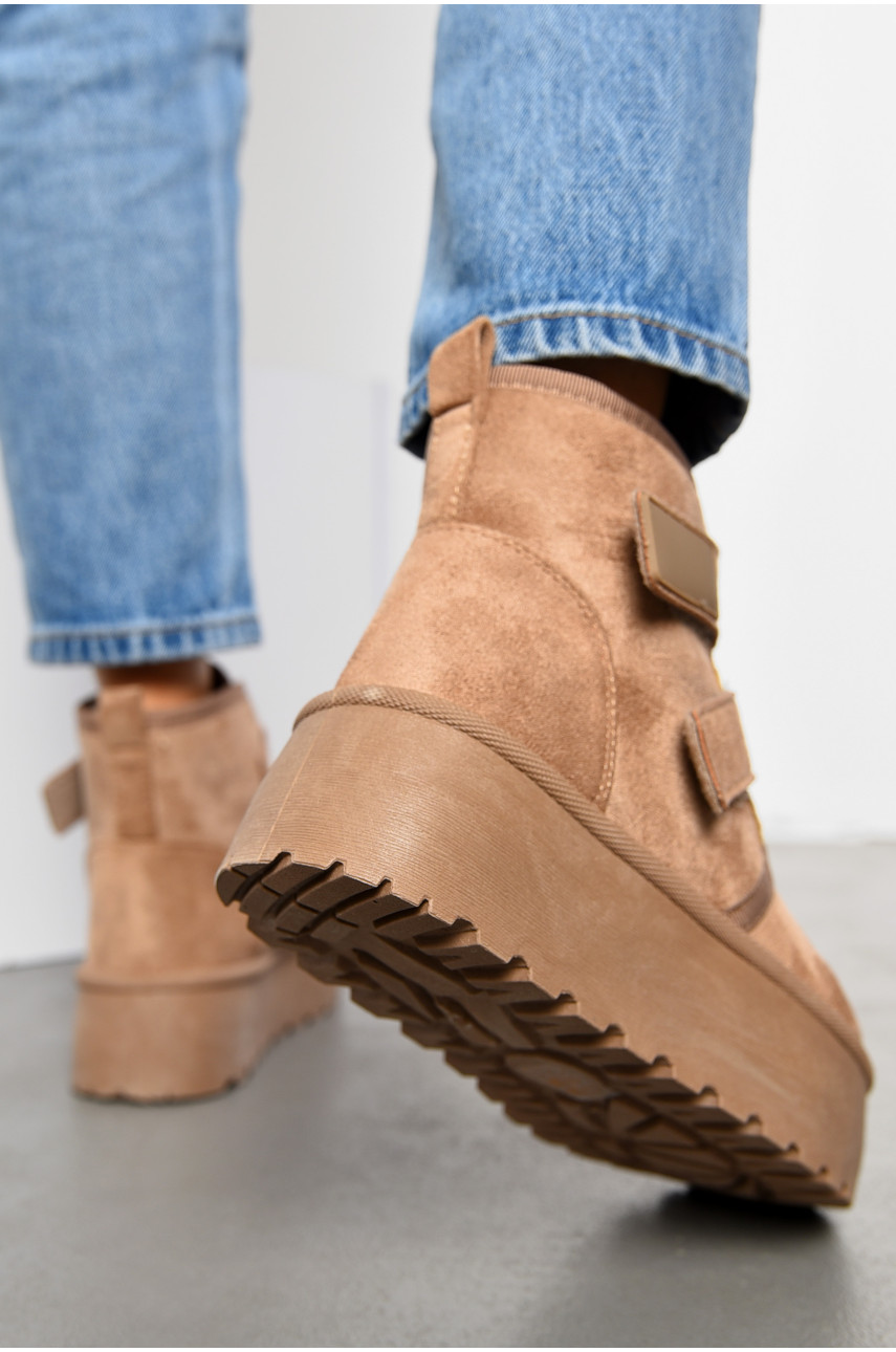 Угги женские на меху бежевого цвета на липучке 621 194206