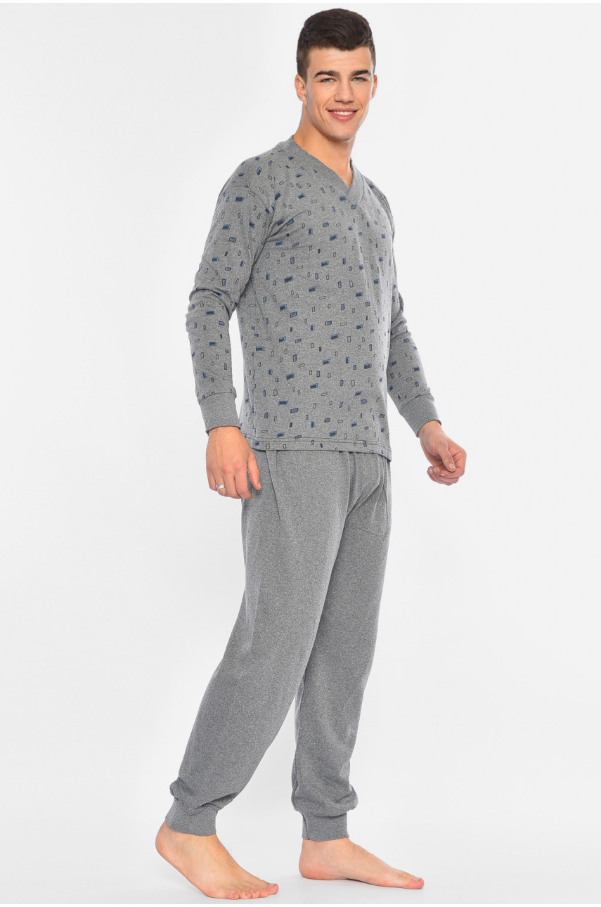 Пижама мужская на флисе полубатальная серого цвета 0083 194298