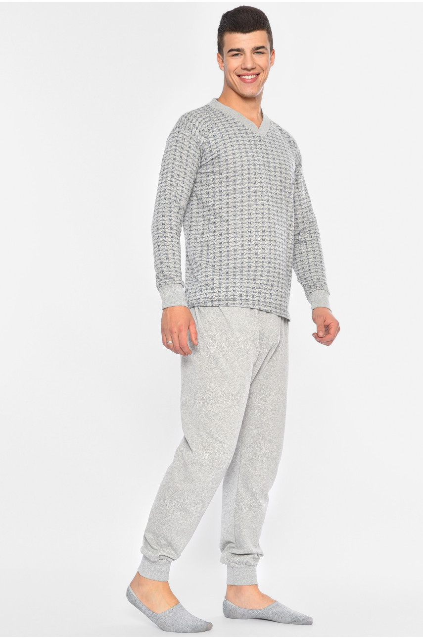 Пижама мужская на флисе полубатальная серого цвета 0083 194303
