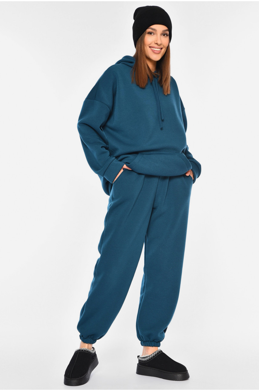 Спортивный костюм женский батальный на флисе изумрудного цвета 194369 Спортивный костюм женский батальный на флисе изумрудного цвета 194369