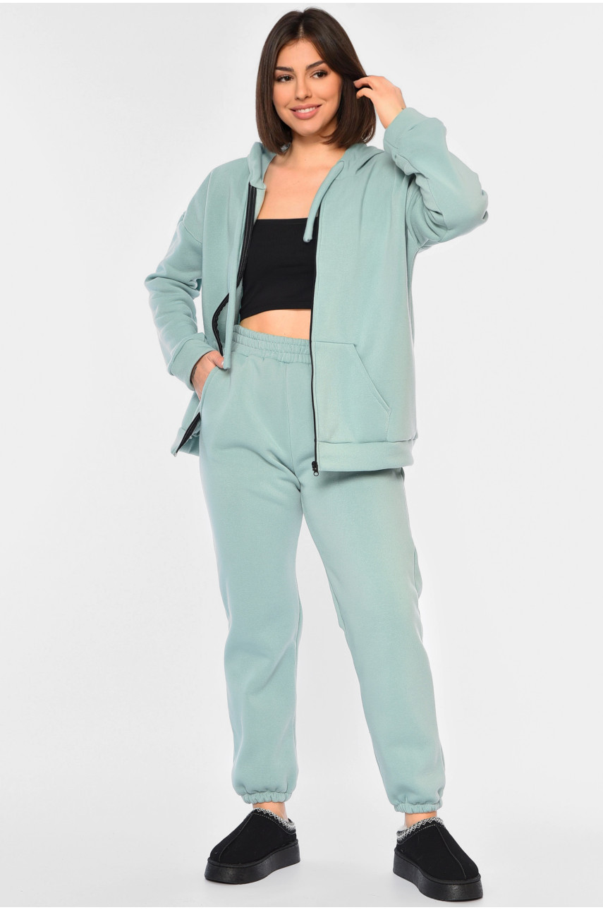 Спортивний костюм жіночий батальний на флісі м'ятного кольору 194378
