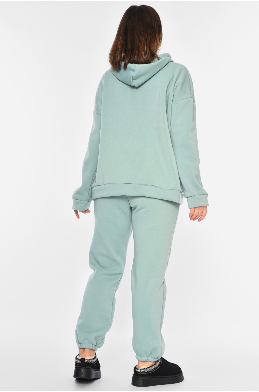Спортивний костюм жіночий батальний на флісі м'ятного кольору 194378