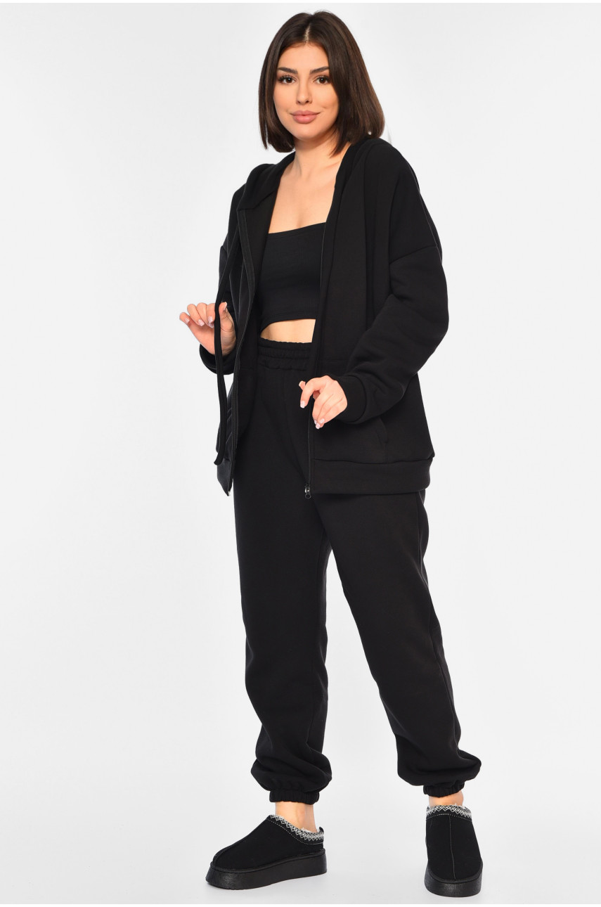 Спортивний костюм жіночий батальний на флісі чорного кольору 194380