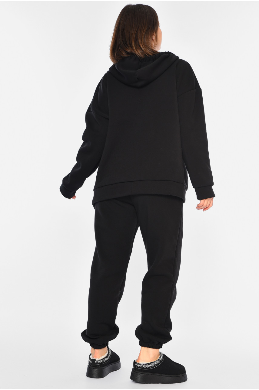 Спортивний костюм жіночий батальний на флісі чорного кольору 194380