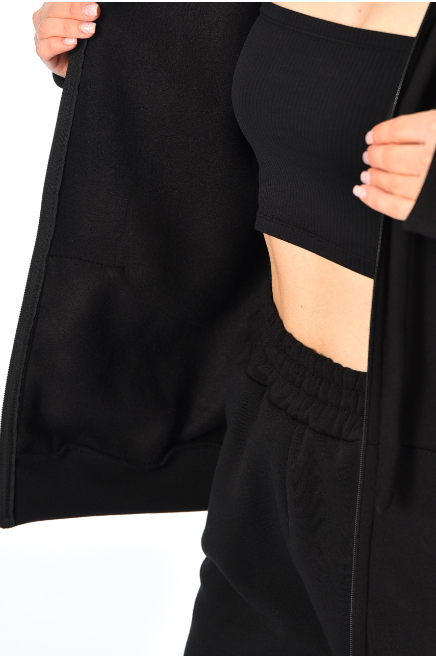 Спортивний костюм жіночий батальний на флісі чорного кольору 194380