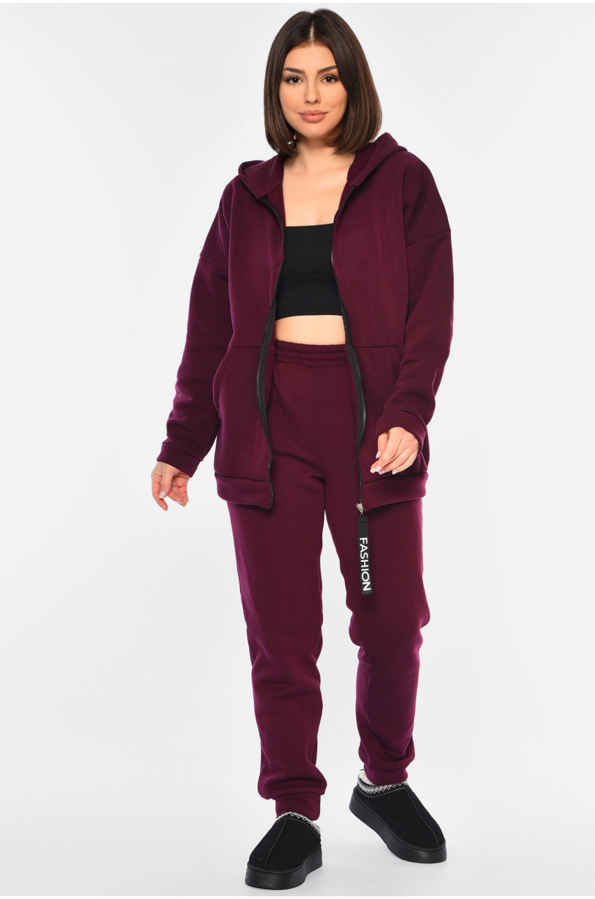 Спортивний костюм жіночий батальний на флісі темно-фіолетового кольору 194382