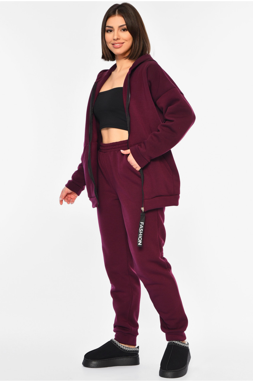 Спортивний костюм жіночий батальний на флісі темно-фіолетового кольору 194382