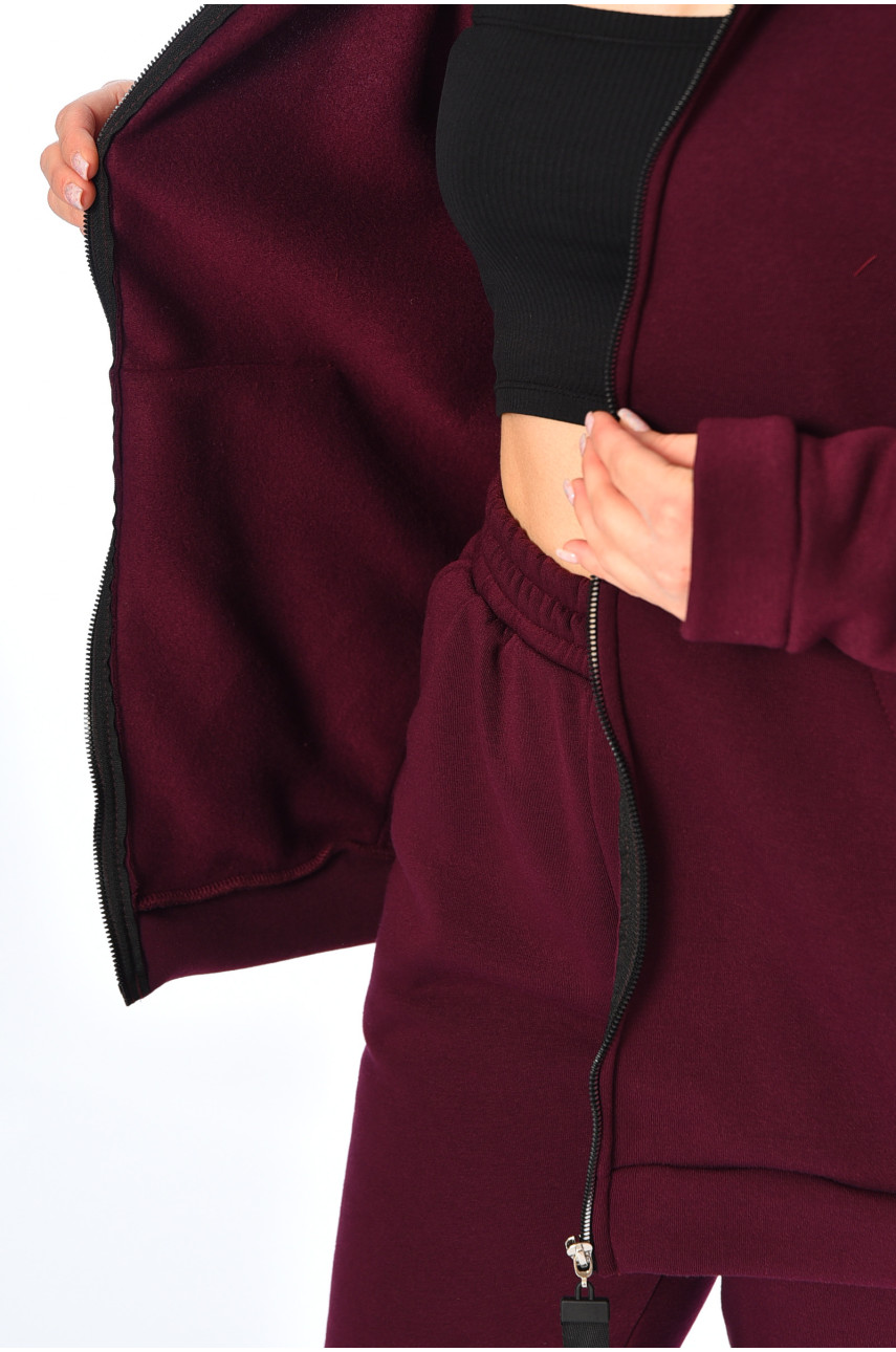 Спортивний костюм жіночий батальний на флісі темно-фіолетового кольору 194382