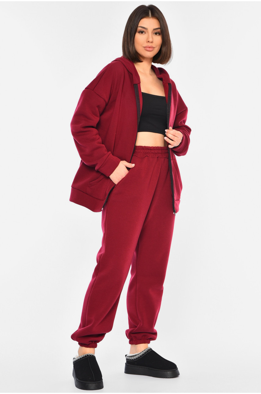 Спортивний костюм жіночий батальний на флісі бордового кольору 194394
