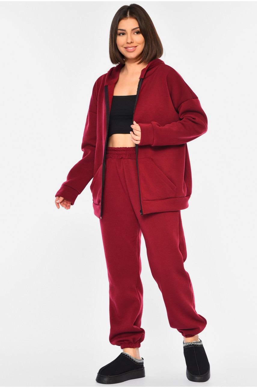 Спортивний костюм жіночий батальний на флісі бордового кольору 194394