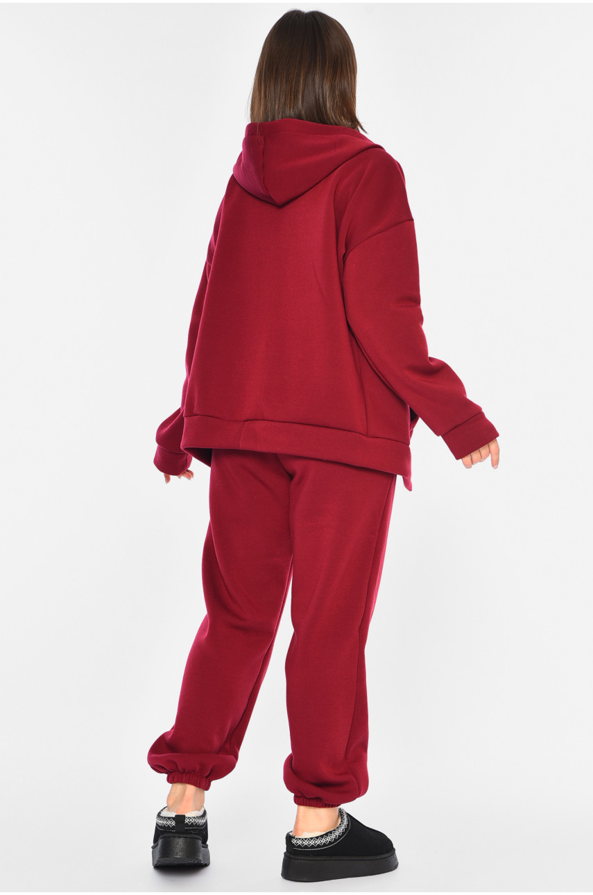 Спортивний костюм жіночий батальний на флісі бордового кольору 194394