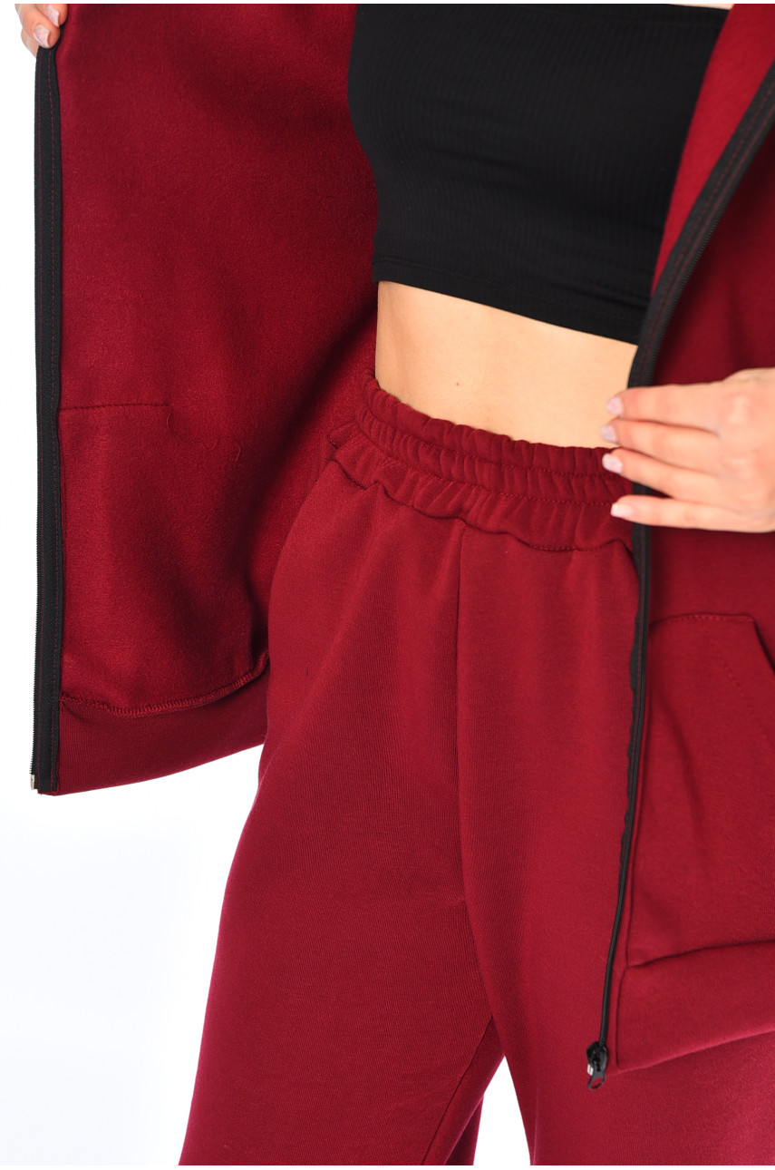 Спортивний костюм жіночий батальний на флісі бордового кольору 194394