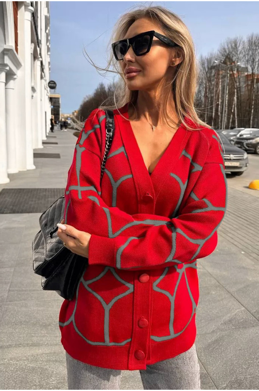 Кардиган женский красного цвета 194422 Кардиган женский красного цвета 194422