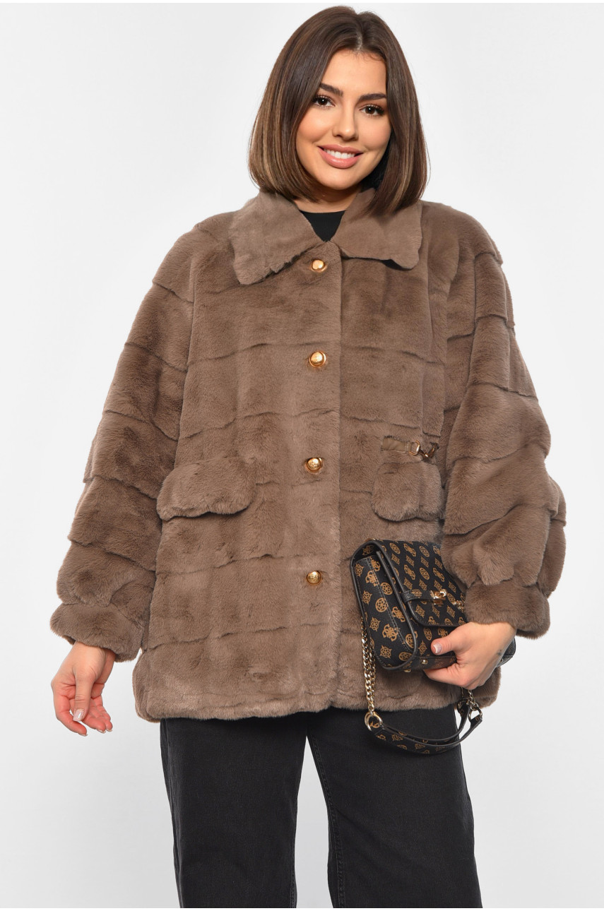 Шуба женская на искусственном меху светло-коричневого цвета 5506 194448 Шуба женская на искусственном меху светло-коричневого цвета 5506 194448