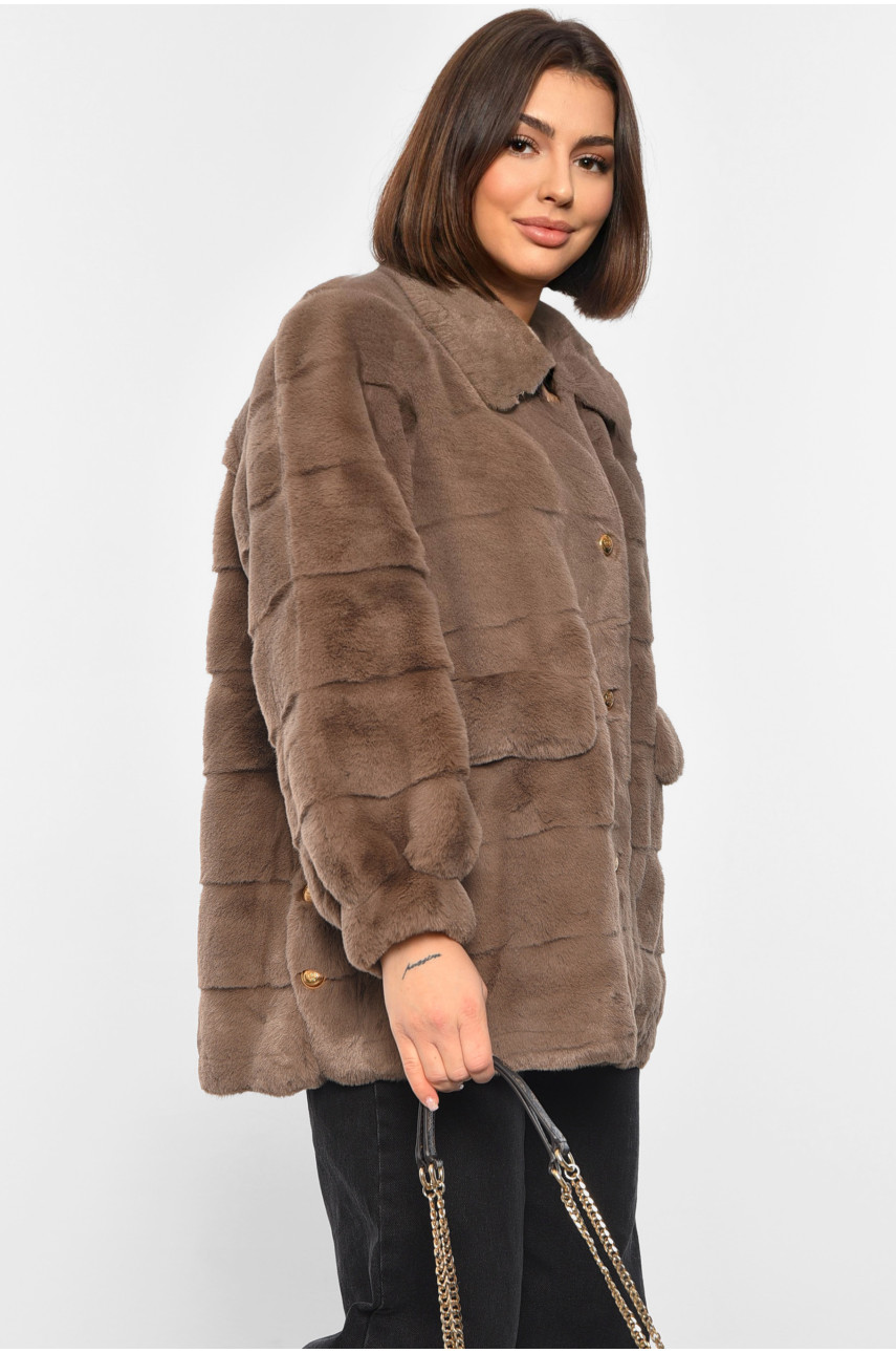 Шуба женская на искусственном меху светло-коричневого цвета 5506 194448 Шуба женская на искусственном меху светло-коричневого цвета 5506 194448