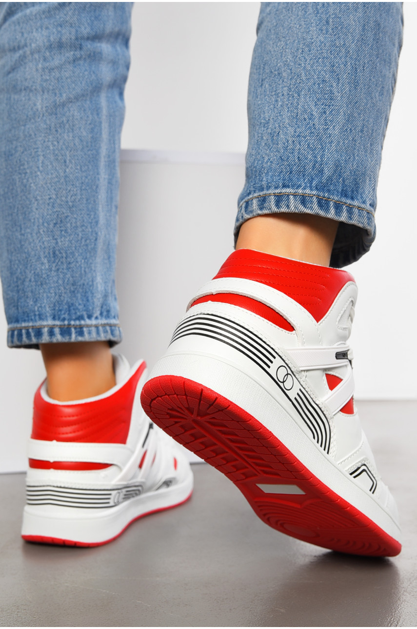 Кросівки жіночі біло-червоного кольору на шнурівці 8939в-5 194459 Кросівки жіночі біло-червоного кольору на шнурівці 8939в-5 194459