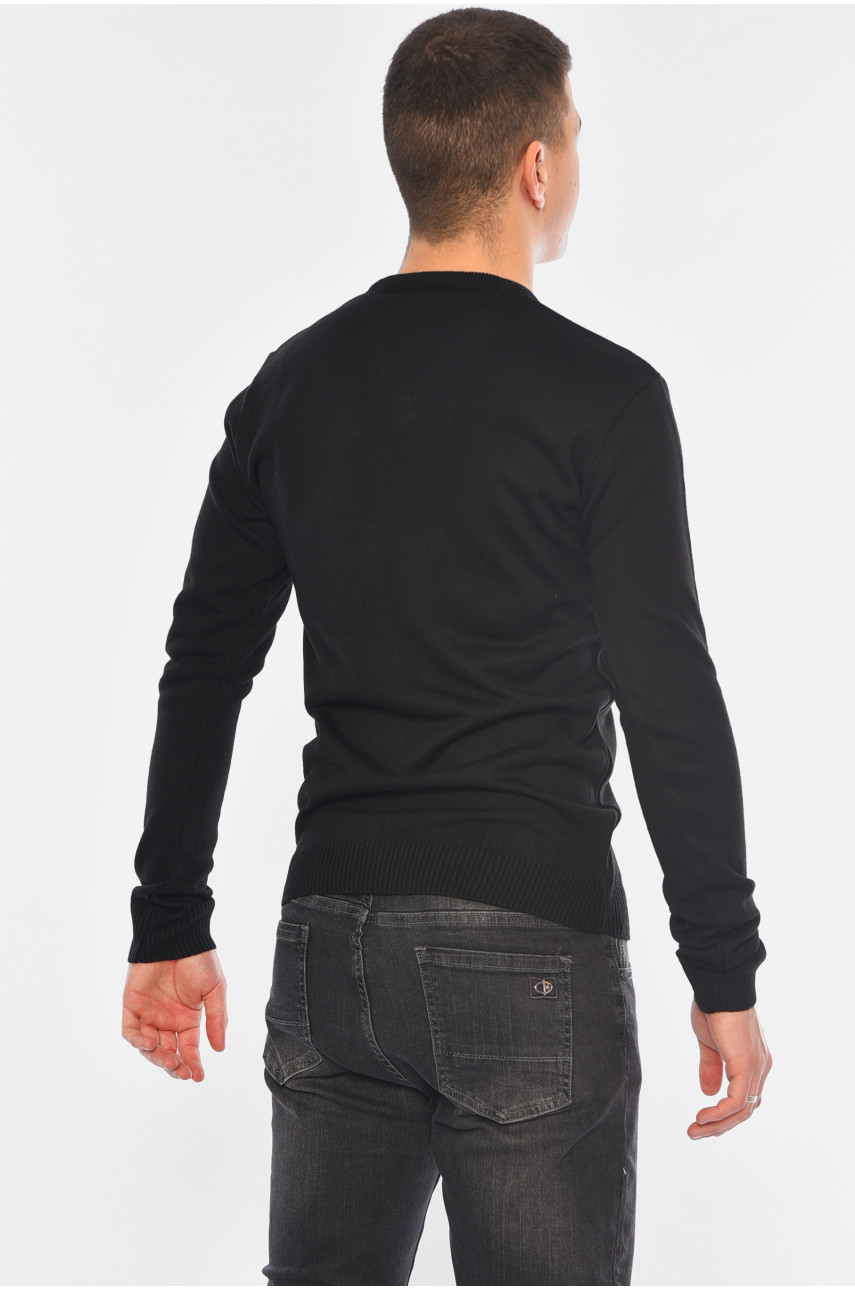 Свитер мужской однотонный черного цвета 100-1 194474 Свитер мужской однотонный черного цвета 100-1 194474