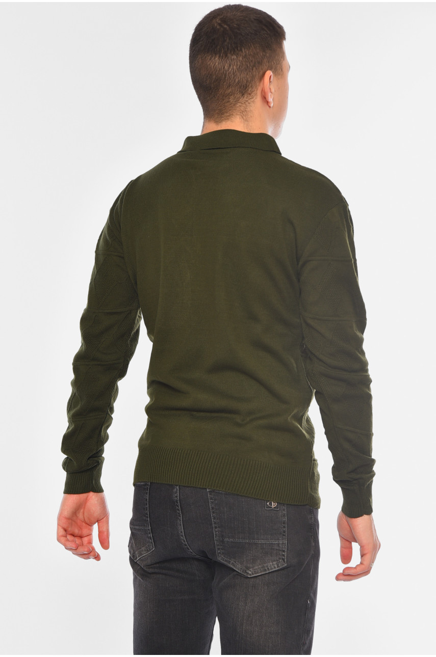 Свитер мужской однотонный тёмно-зеленого цвета 1051 194476 Свитер мужской однотонный тёмно-зеленого цвета 1051 194476