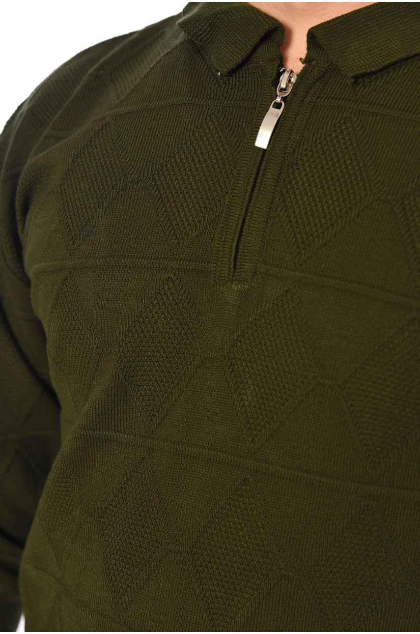 Свитер мужской однотонный тёмно-зеленого цвета 1051 194476 Свитер мужской однотонный тёмно-зеленого цвета 1051 194476