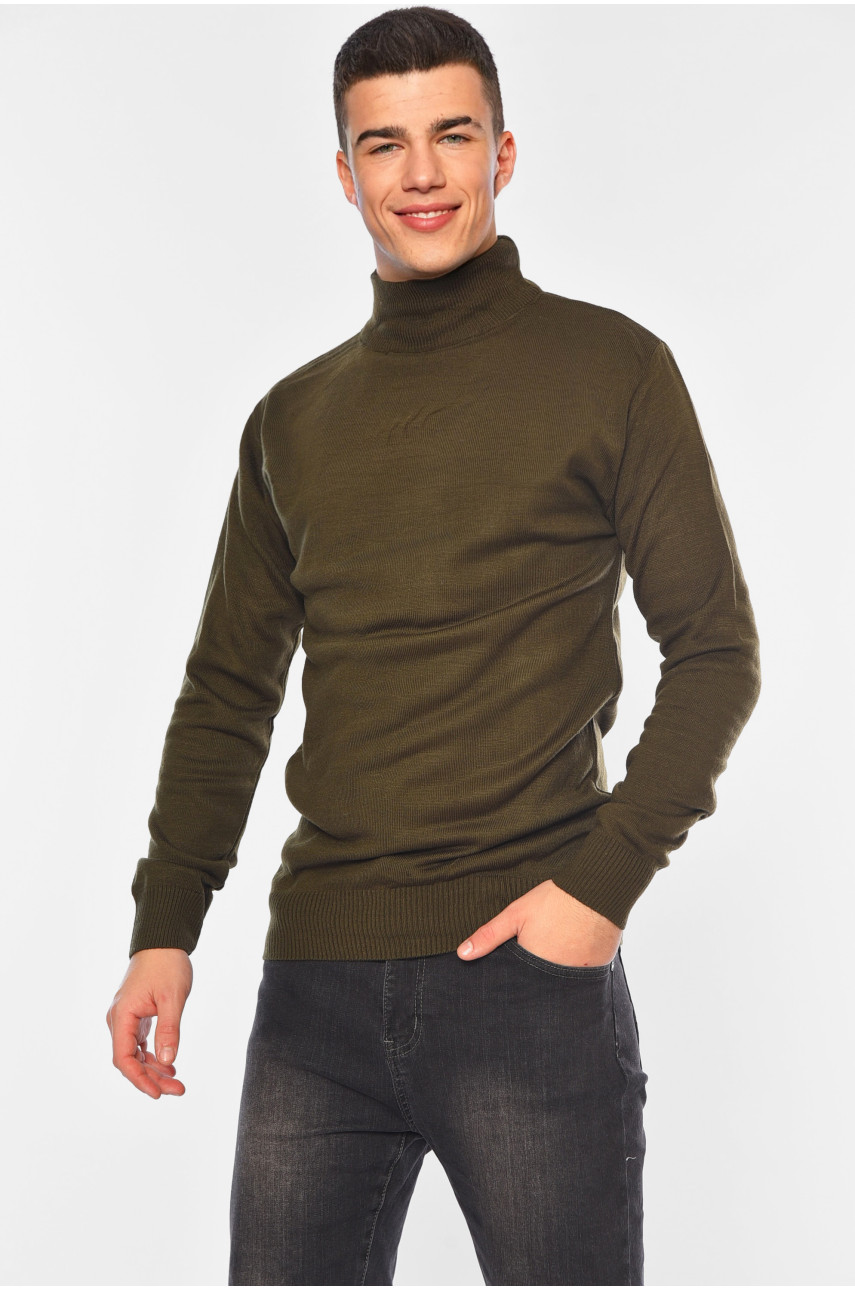 Свитер мужской однотонный тёмно-зеленого цвета 1035-7 194479 Свитер мужской однотонный тёмно-зеленого цвета 1035-7 194479