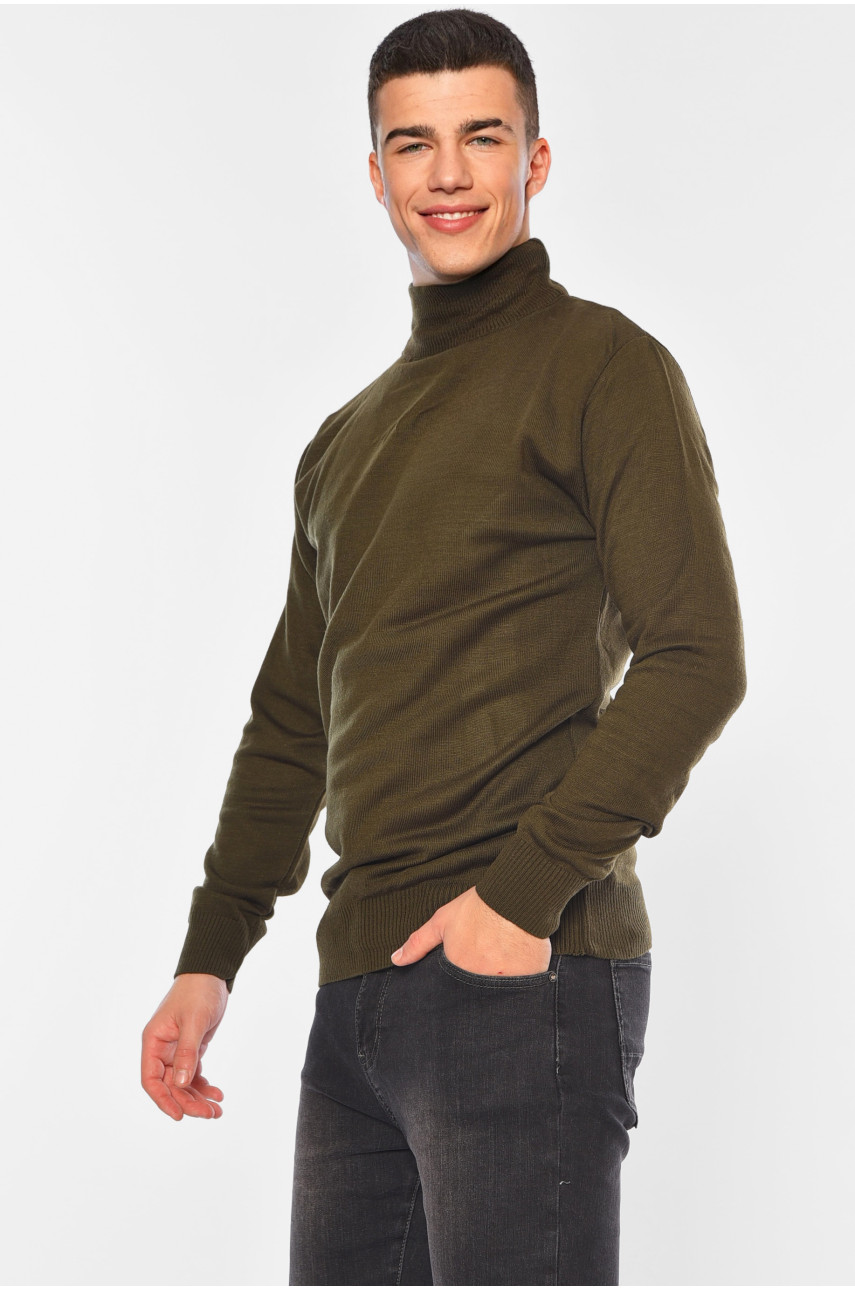 Свитер мужской однотонный тёмно-зеленого цвета 1035-7 194479 Свитер мужской однотонный тёмно-зеленого цвета 1035-7 194479