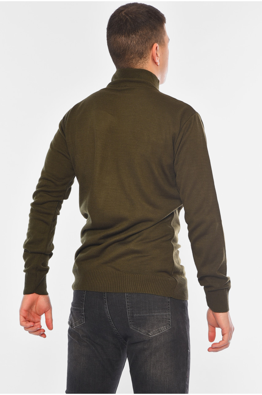 Свитер мужской однотонный тёмно-зеленого цвета 1035-7 194479 Свитер мужской однотонный тёмно-зеленого цвета 1035-7 194479