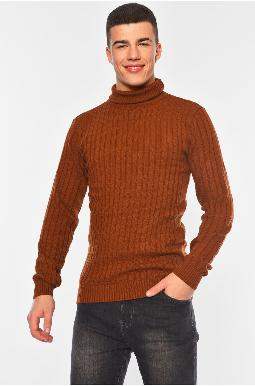 Свитер мужской однотонный коричневого цвета 103-9 194485