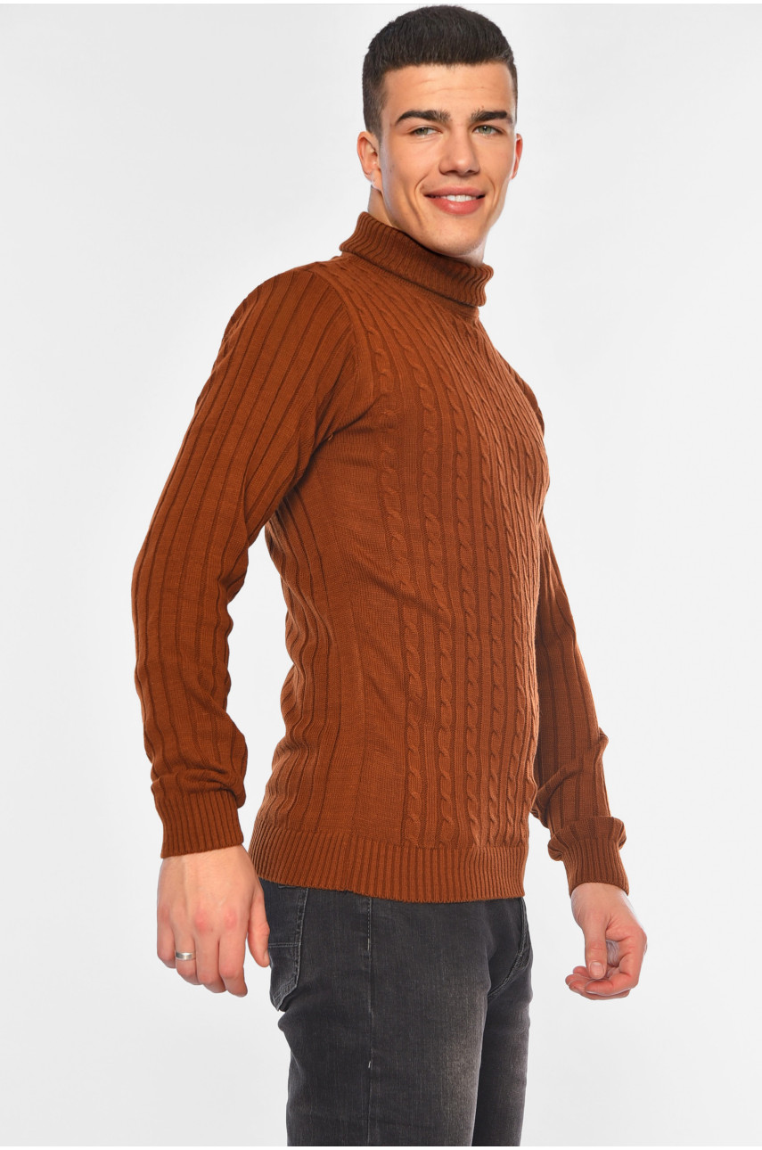 Свитер мужской однотонный коричневого цвета 103-9 194485